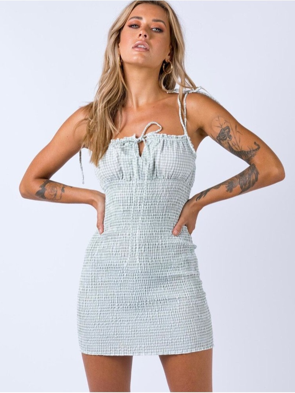 Princess Polly Smocked Gingham Mini Dress in Light Mint